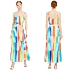 Alice & Olivia Dress Janan Rainbow Striped Maxi Belted Sleeveless Maximalist 8